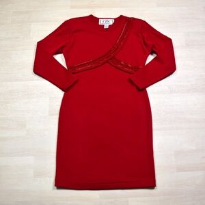 90s Caren Desiree & Co Midi Dress Bodycon Christmas Holiday Wool Blend MED VTG